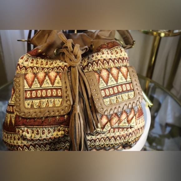 Vintage Boho Tribal Pattern Hobo Bag with Leather Accents - Picture 5 of 5